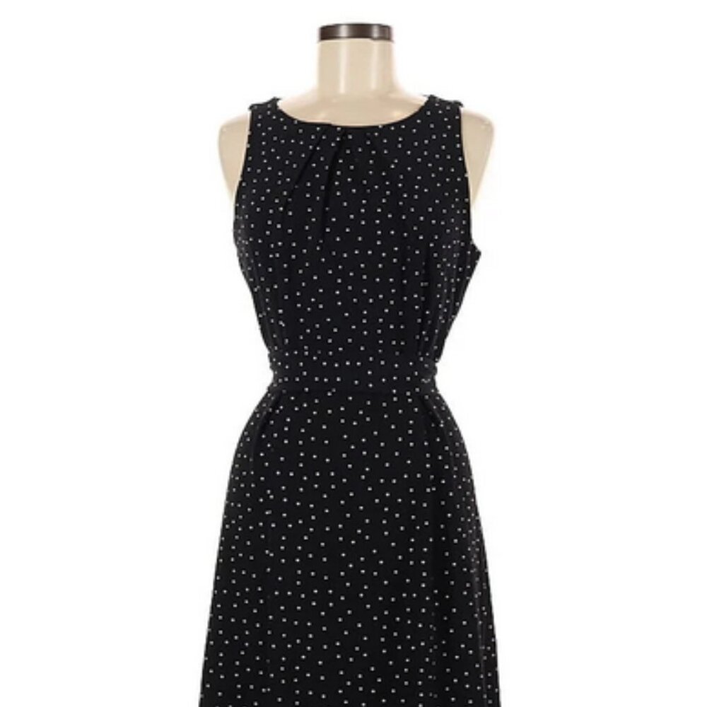 ELLE Black Sleeveless Polka Dot Midi Dress with Belt – Sz Small